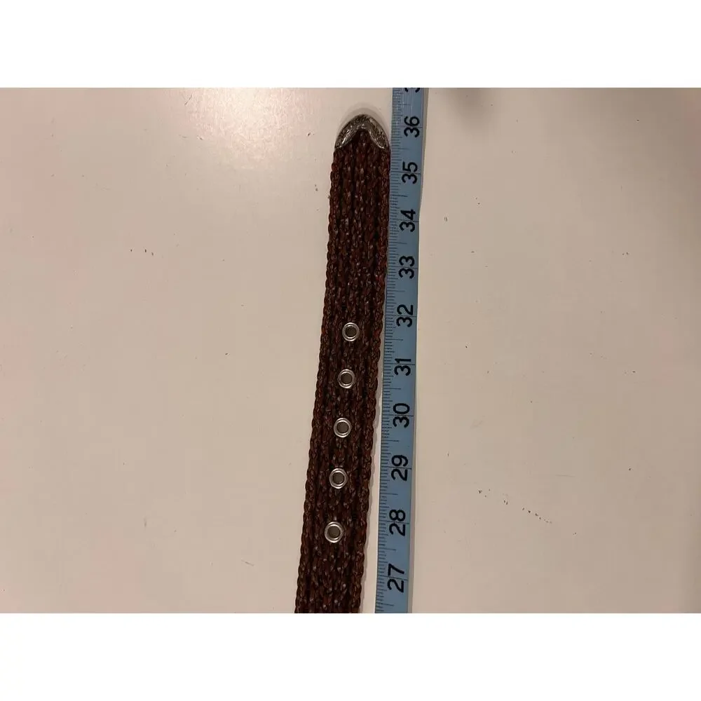 Vintage Woven Brown Barbara & Co Genuine Leather Silver Tipped Belt Size Medium